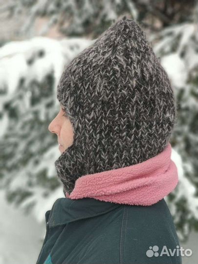Балаклава из натуральной шерсти,ручной вязки