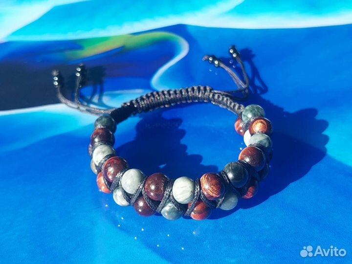 Браслет из Натурального Камня Бычий и Кошачий глаз