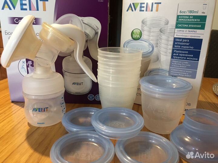 Молокоотсос avent ручной + контейнеры для хранения