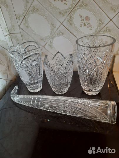 Вазы, сахарница, салатник, шкатулка хрусталь СССР