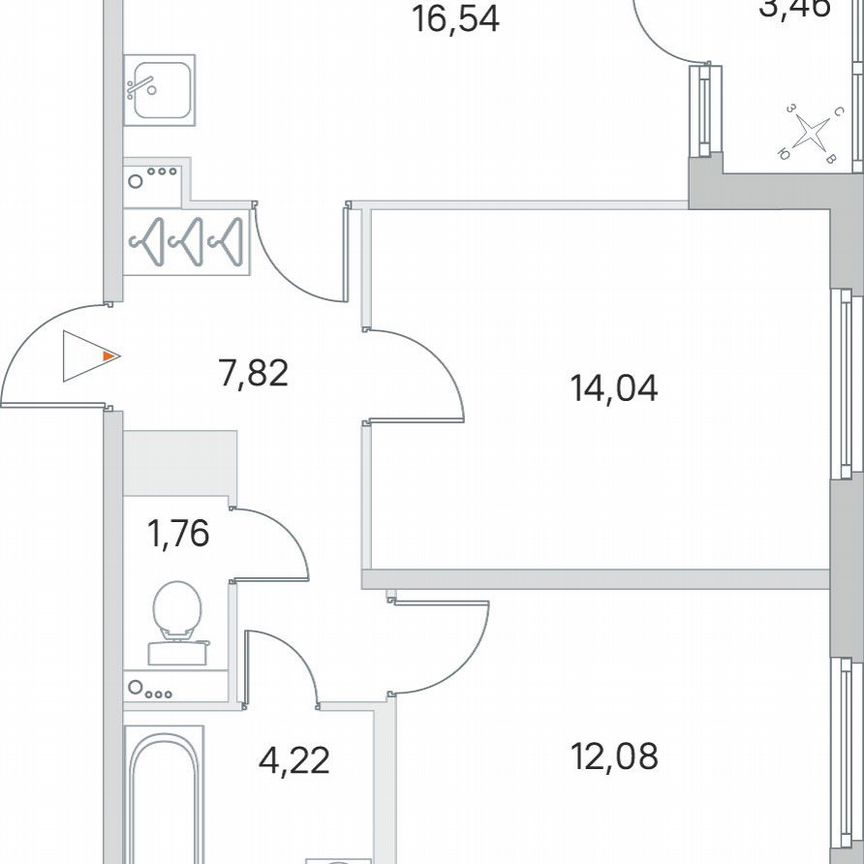 2-к. квартира, 58,2 м², 2/8 эт.