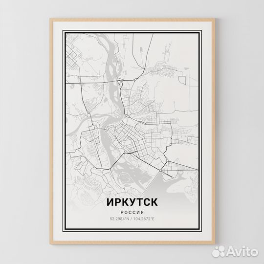 Иркутск карта. Цифровой постер в PDF