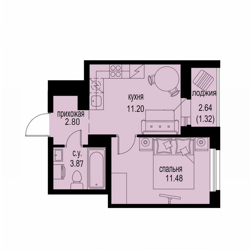 1-к. квартира, 30,7 м², 5/12 эт.
