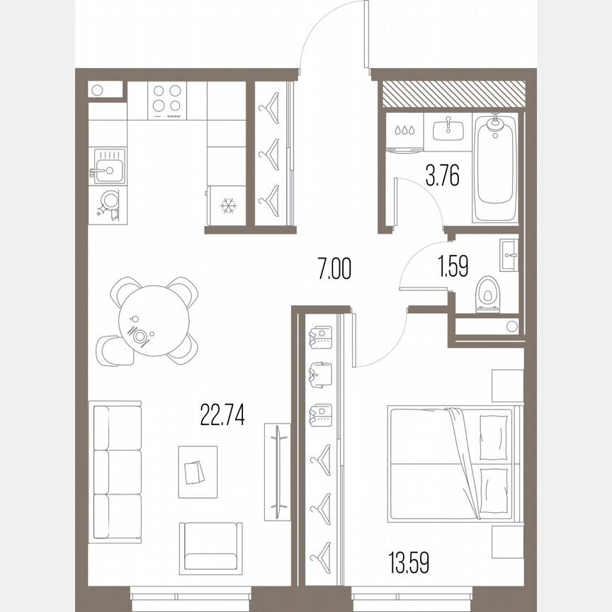 1-к. квартира, 48,7 м², 8/10 эт.