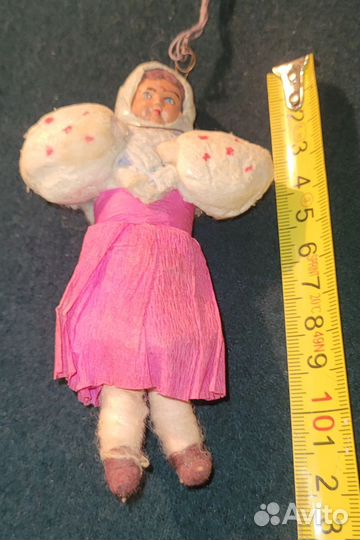 Елочная игрушка, вата, девушка в платочке СССР 40х