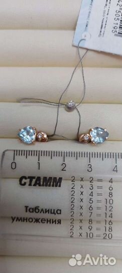 Золотые серьги новые с топазом