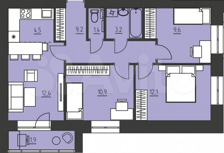 4-к. квартира, 65,4 м², 4/10 эт.