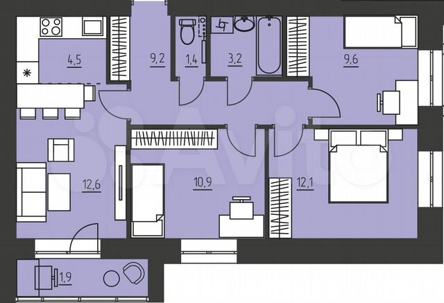 4-к. квартира, 65,4 м², 4/10 эт.