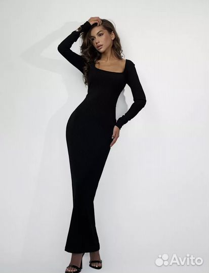 Платье лапша черное длинное