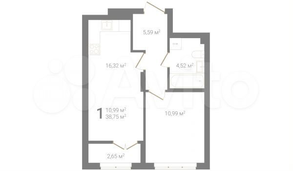 1-к. квартира, 38,8 м², 2/23 эт.