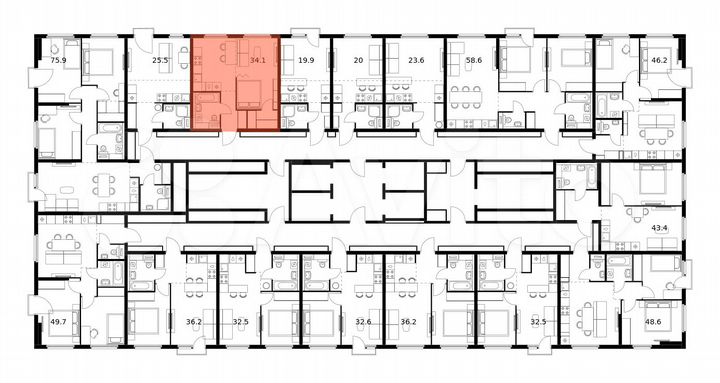 1-к. квартира, 34,1 м², 4/25 эт.