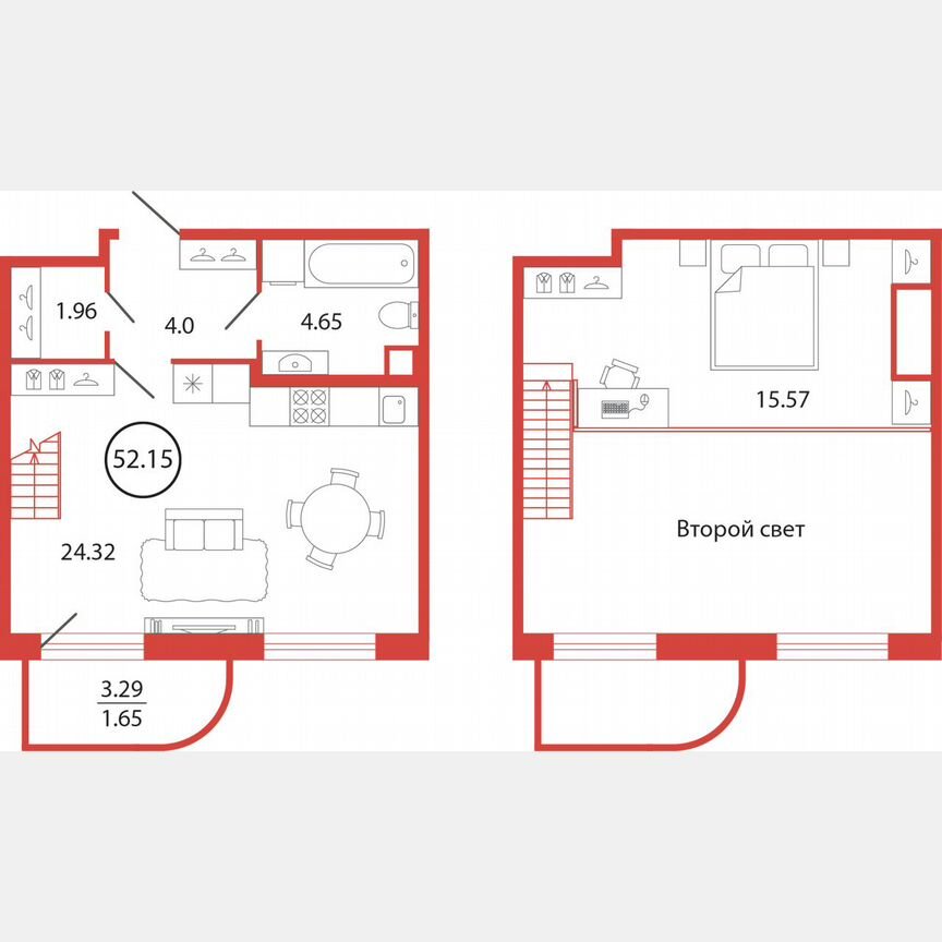 Квартира-студия, 52,2 м², 1/12 эт.