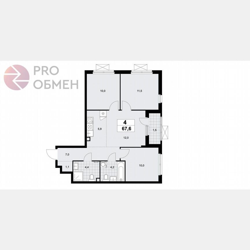 4-к. квартира, 67,6 м², 2/17 эт.