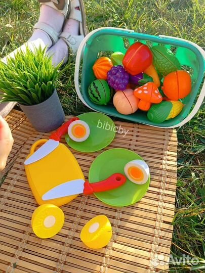 Детский игровой набор овощей и фруктов на липучках