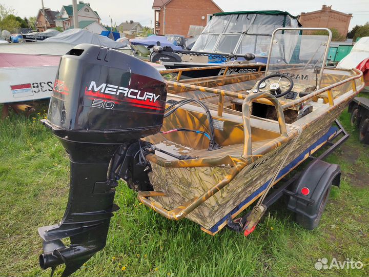 Master 500 с мотором mtrcury 50 на прицепе