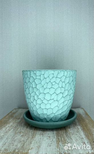 Керамический Горшок с поддоном ''Бутон Бирюза''