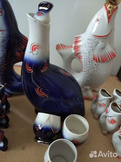 Набор,штоф СССР Рыбка,сервиз чайный,тарелки