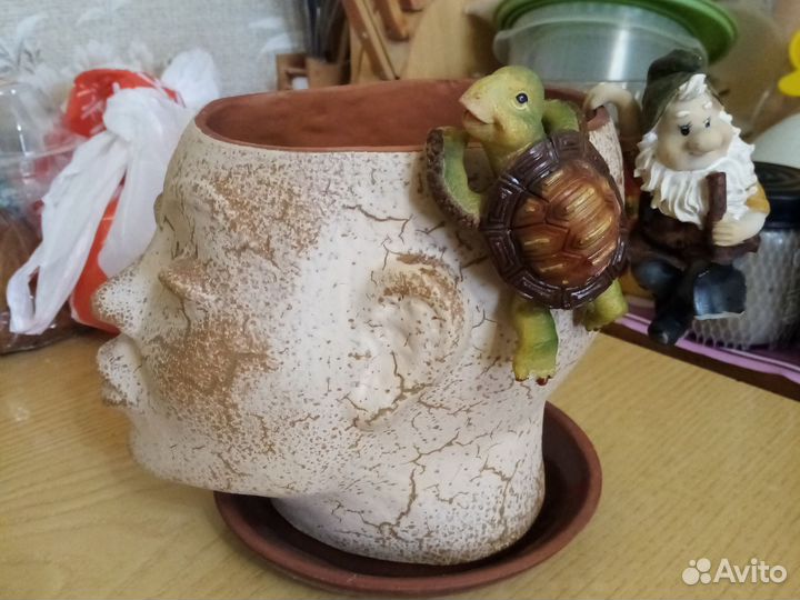 Глиняное кашпо, интерьерное, оригинальное