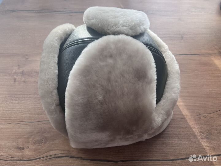 Мужская шапка-ушанка из мутона и кожи