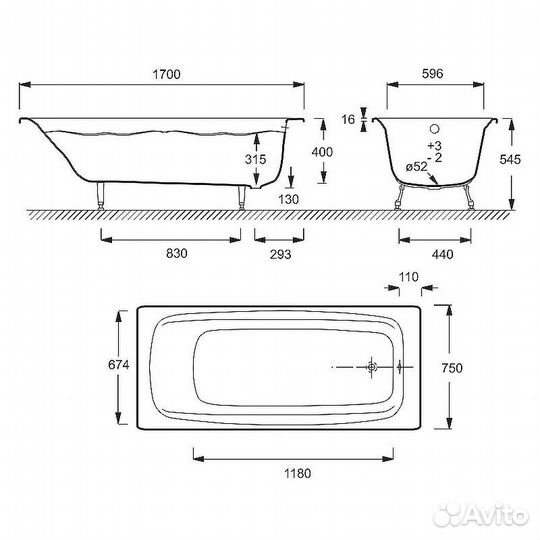 Чугунная ванна Jacob Delafon Diapason 170x75 E293