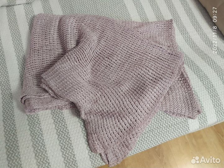 Палантин вязаный крючком х/б нежно-сиреневый