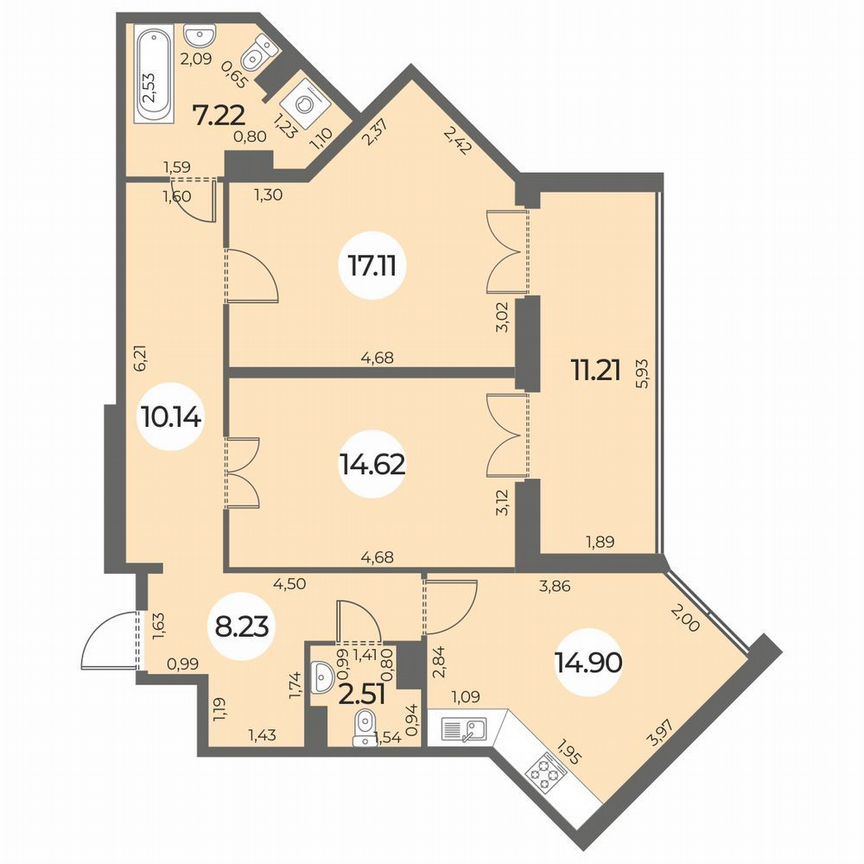 2-к. квартира, 80 м², 8/24 эт.