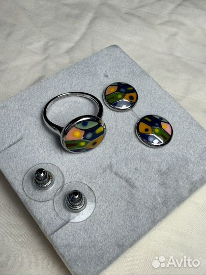 Серебряный комплект серьги и кольцо sunlight