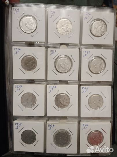 Монета 2 марки 1936-1939,подборка,все дворы