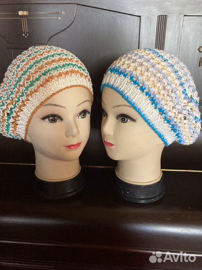 Береты шапочки женские, вязаные, хлопок