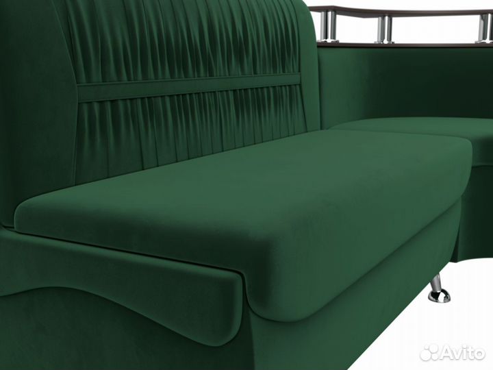 Диван кухонный угловой Сидней правый угол, велюр, зеленый
