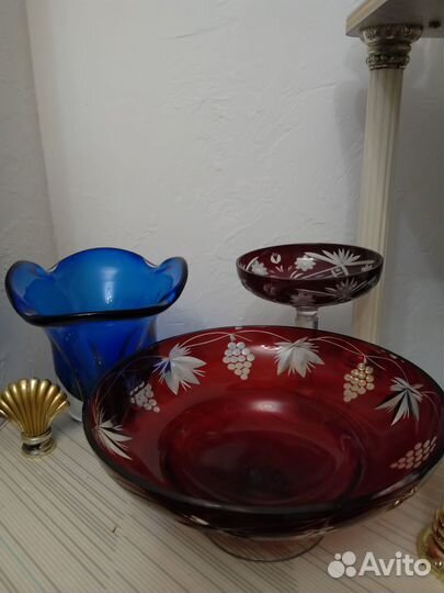 Вазы, конфетницы, цветное стекло, винтаж, СССР