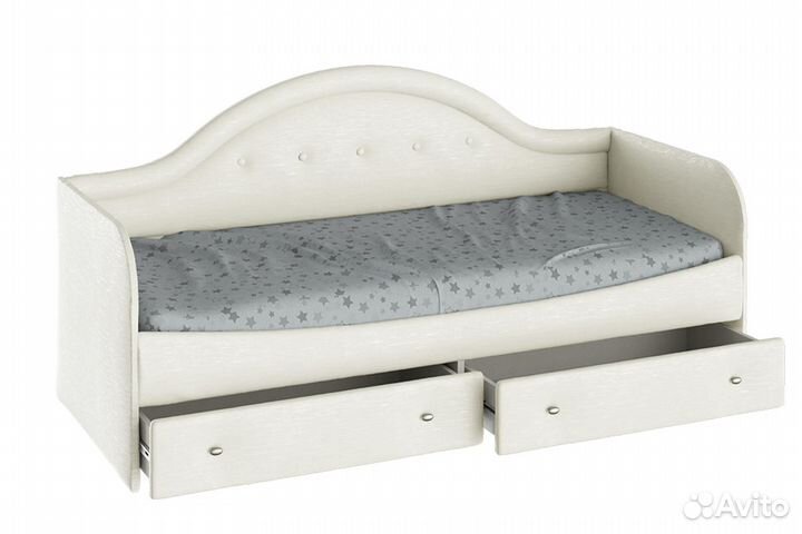 Адель Кровать с мягкой спинкой тип 1 Экокожа Крем