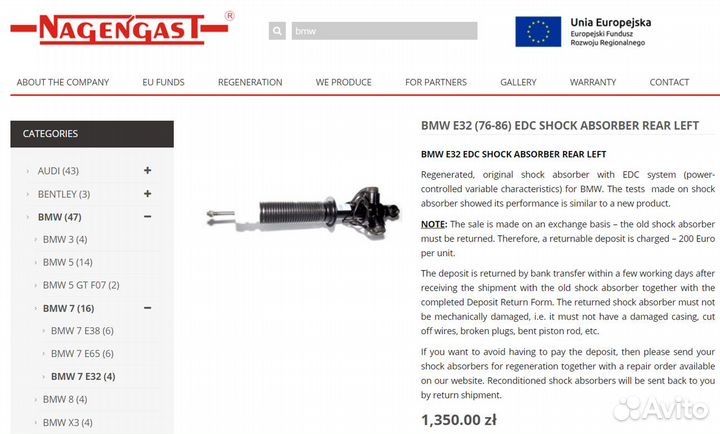 Задний правый амортизатор EDC BMW 7 E32 1990-94
