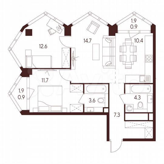 2-к. квартира, 66,4 м², 14/28 эт.