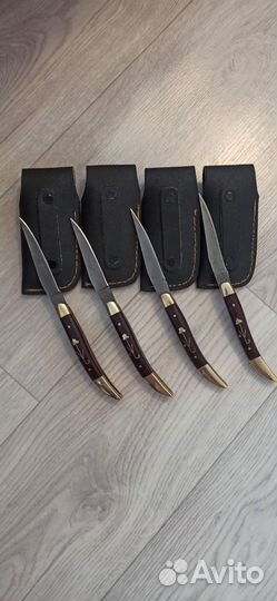Нож складной дамасская сталь с кожаным чехлом