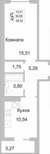 1-к. квартира, 38,2 м², 7/9 эт.