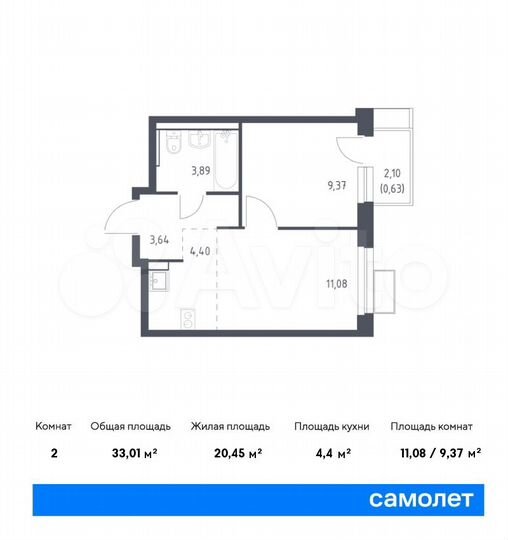 2-к. квартира, 33 м², 12/17 эт.