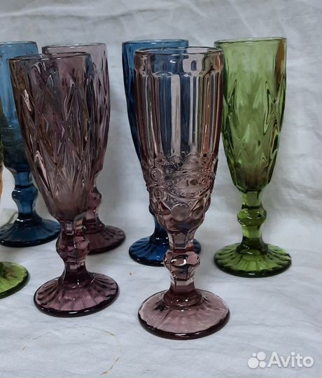 Бокалы,фужеры для шампанского цветное стекло