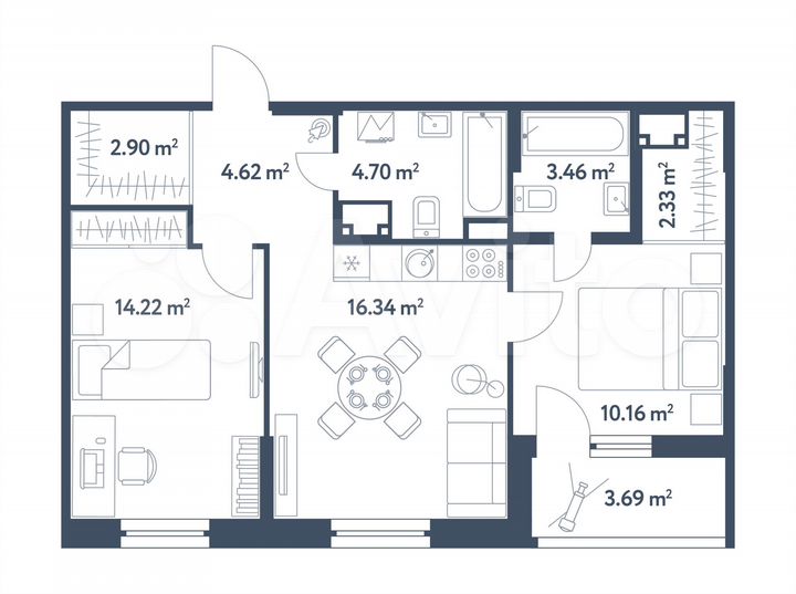 3-к. квартира, 60,6 м², 6/25 эт.