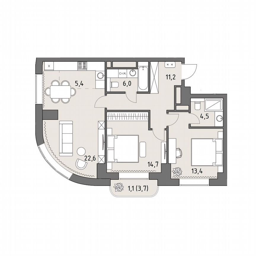 3-к. квартира, 78,9 м², 7/35 эт.