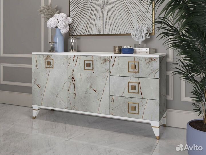 Комод-Тумба Oskar 1,5м Белый/Каспий светлый