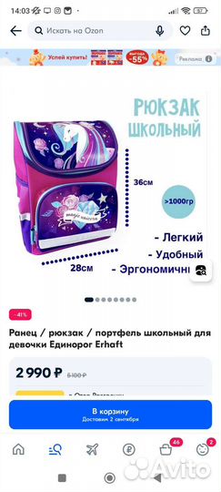 Рюкзак школьный erhaft