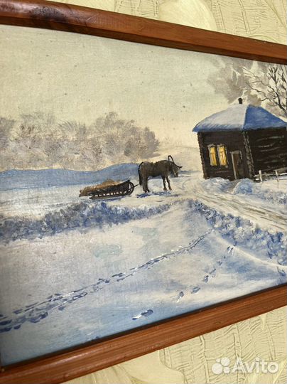 Картина масляные краски лошадь и домик