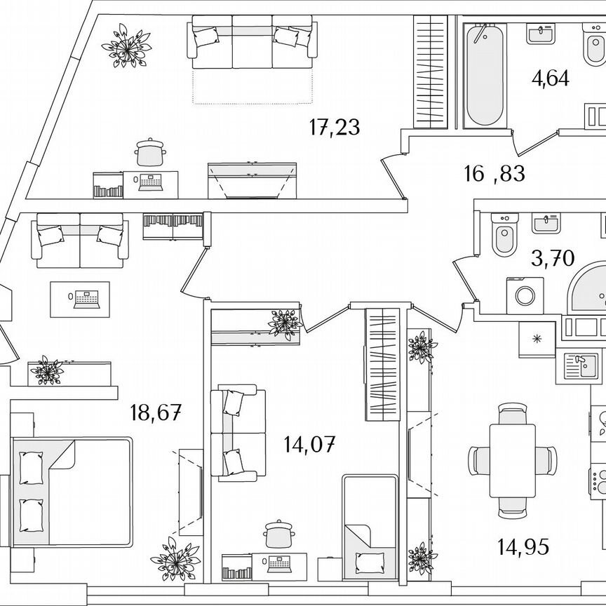 3-к. квартира, 94,3 м², 16/17 эт.