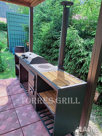 Мангал с печкой под казан и коптильней