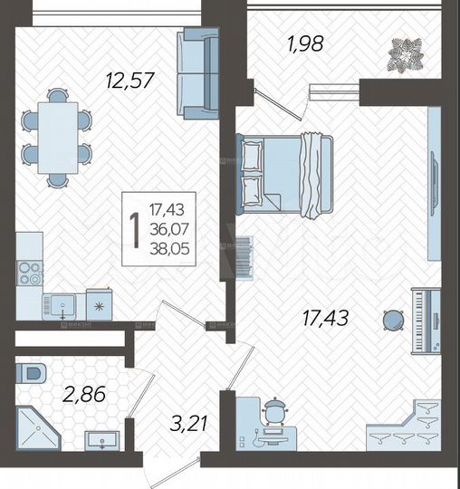 1-к. квартира, 38,5 м², 10/19 эт.