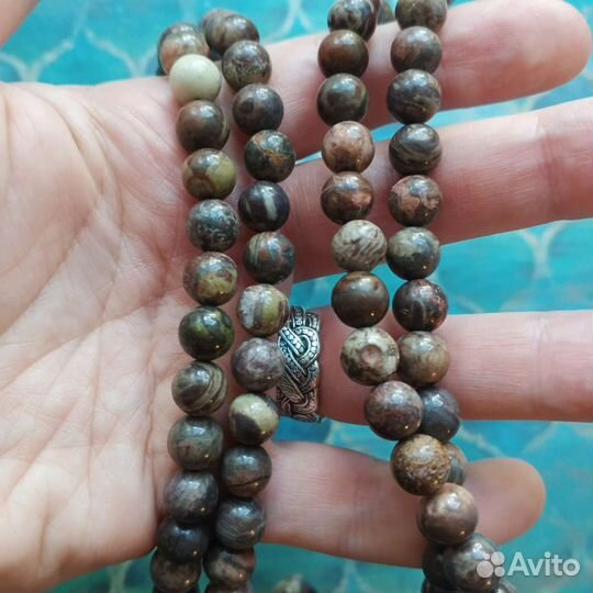 Буддийские четки Мала из яшмы, 108 бусин