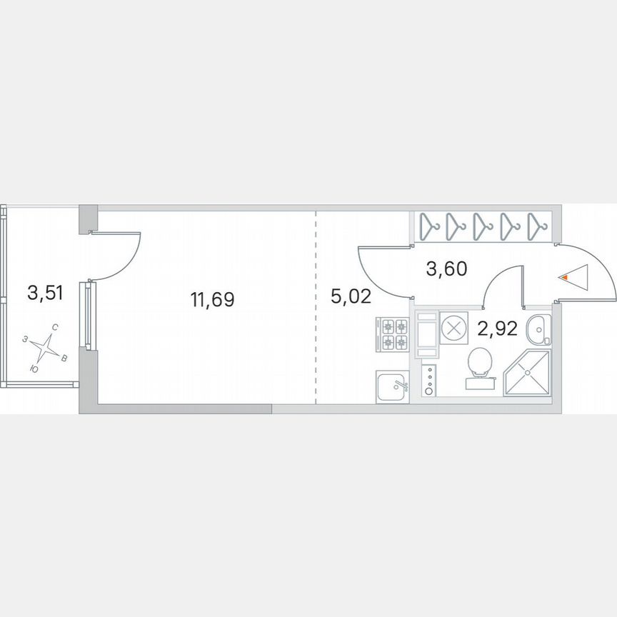 Квартира-студия, 24,3 м², 3/4 эт.