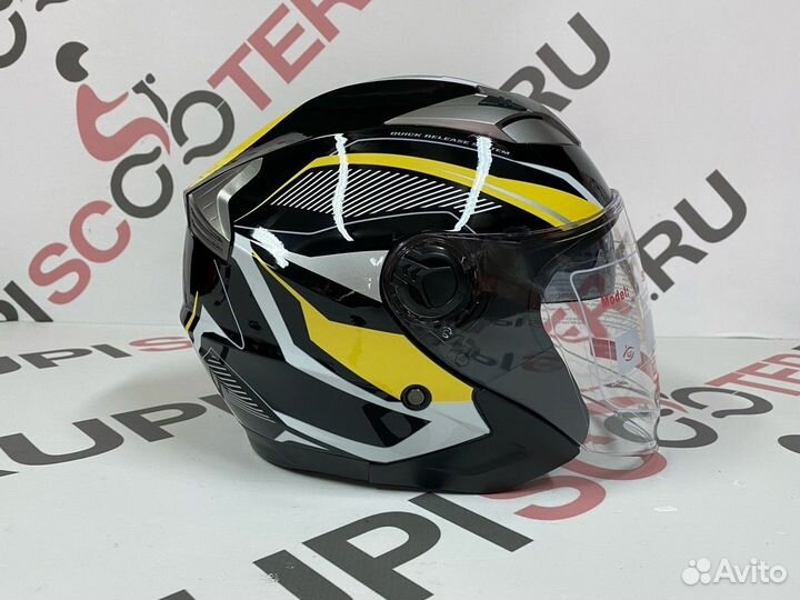 Шлем открытый со стеклом racer 708 черный/желтый M