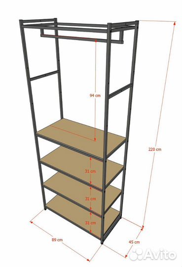 Стеллаж для одежды aс2290-19-Ч со стеклом 220х90х4